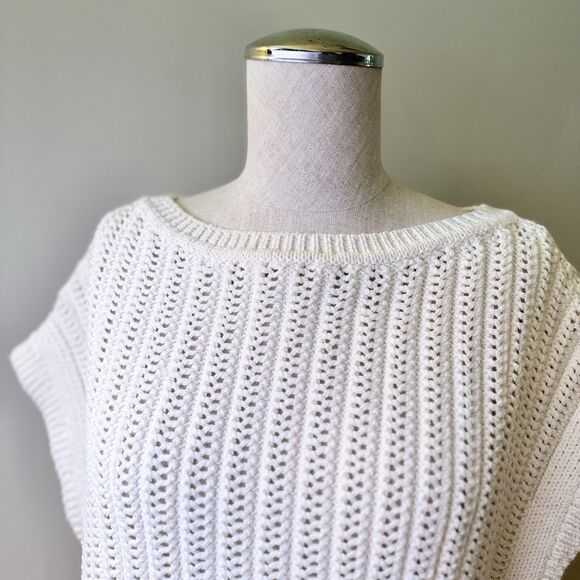 Frye Women’s Chunky Cable Knit Pullover Sweater Cap Sleeve Cream White Sz M EUC - Picture 9 of 12